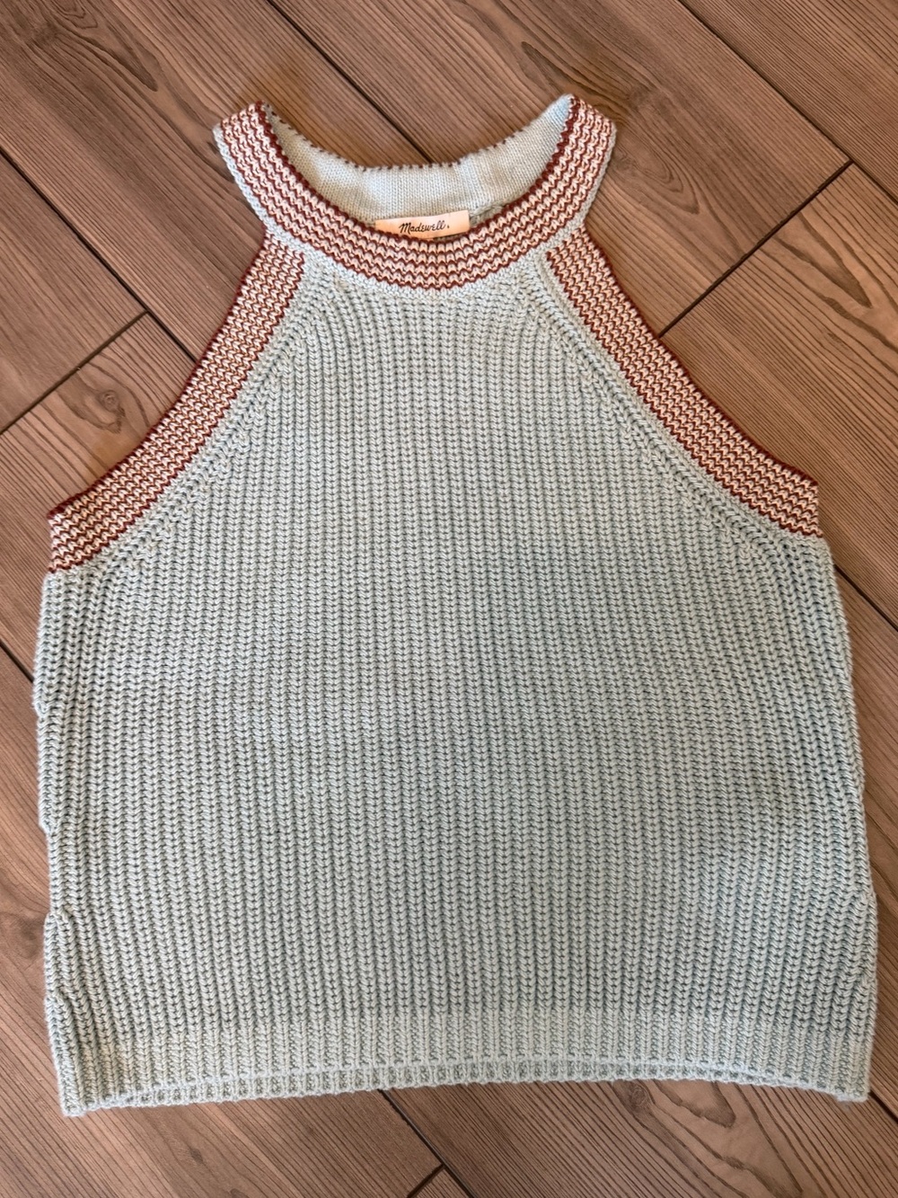 Madewell 100% Cotton Chunky Knit Sweater Tank Blue Contrast Trim Size Small